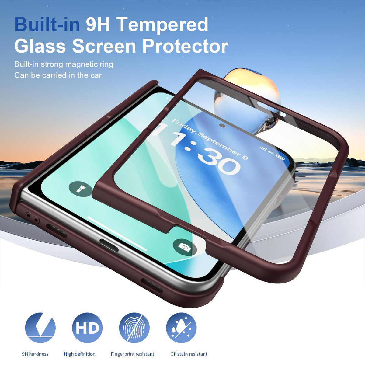 For iPhone Duo Full Cover HD Integrated Magnetic Hinge Folding Phone Case - Burgundy - EDA010134501C