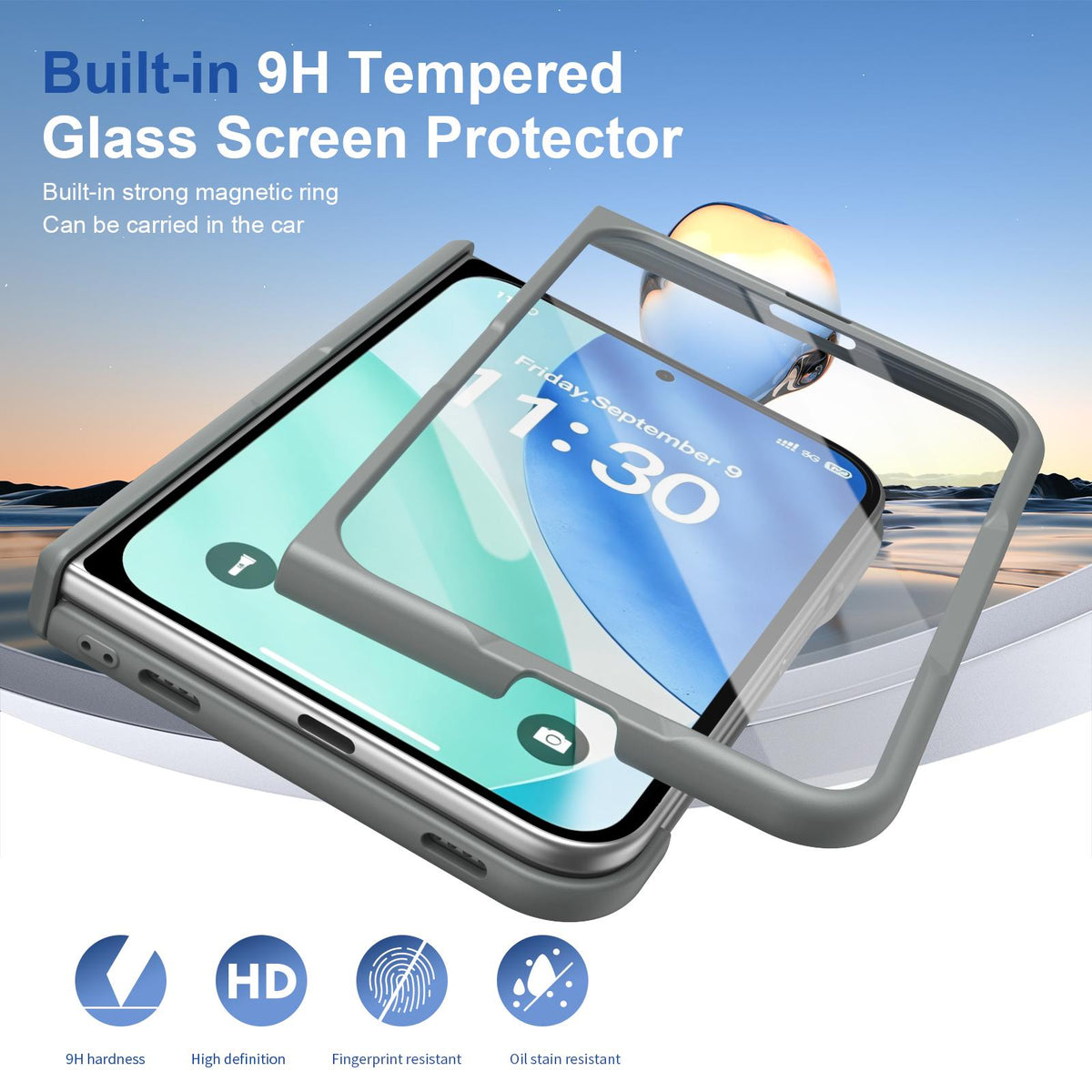 For iPhone Duo Full Cover HD Integrated Magnetic Hinge Folding Phone Case - Grey - EDA010134501D
