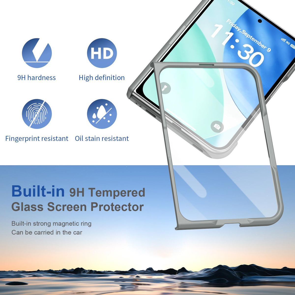 For iPhone Duo Full Cover HD Integrated Magnetic Hinge Folding Phone Case - Grey - EDA010134501D