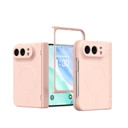 For iPhone Duo Full Cover HD Integrated Magnetic Hinge Folding Phone Case - Pink - EDA010134501E