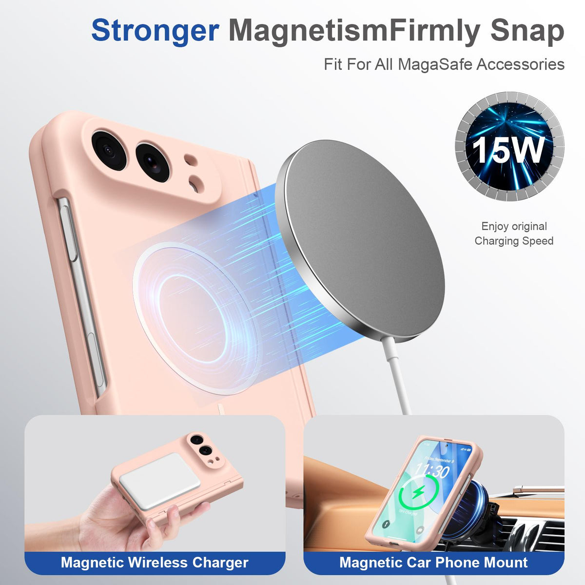 For iPhone Duo Full Cover HD Integrated Magnetic Hinge Folding Phone Case - Pink - EDA010134501E