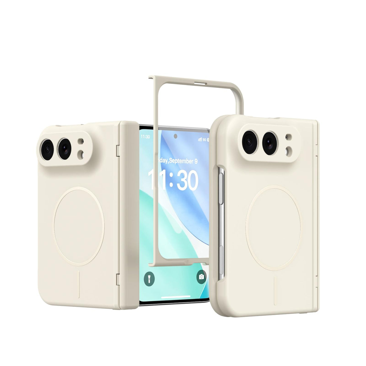 For iPhone Duo Full Cover HD Integrated Magnetic Hinge Folding Phone Case - White - EDA010134501F