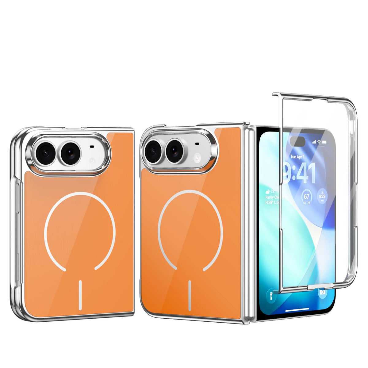 For iPhone Duo Integrated Glass Scratch Resistant Magnetic Phone Case - Orange - EDA010135501A