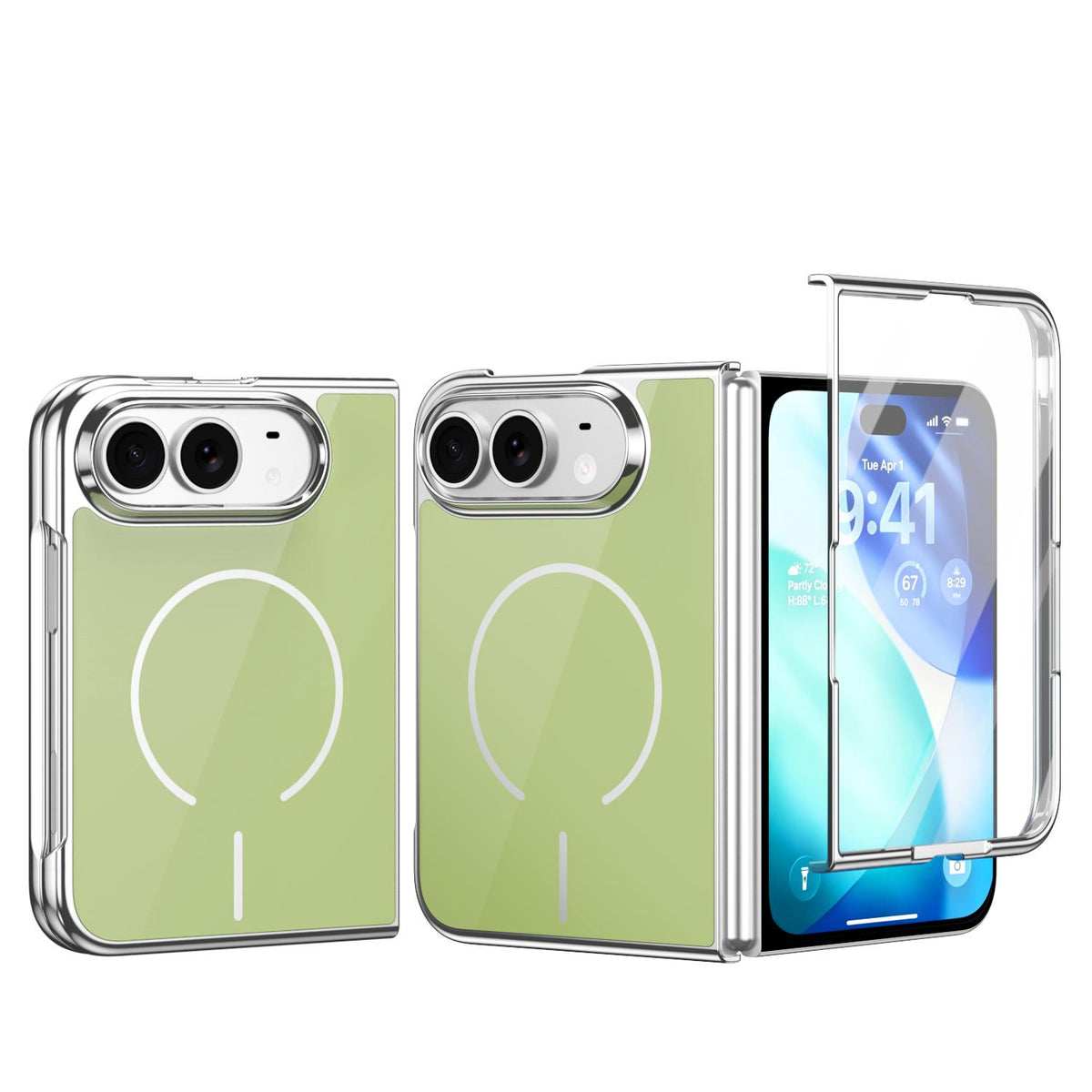 For iPhone Duo Integrated Glass Scratch Resistant Magnetic Phone Case - Green - EDA010135501B