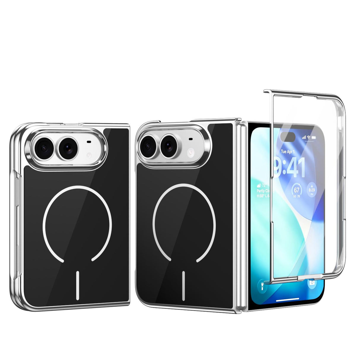 For iPhone Duo Integrated Glass Scratch Resistant Magnetic Phone Case - Black - EDA010135501C