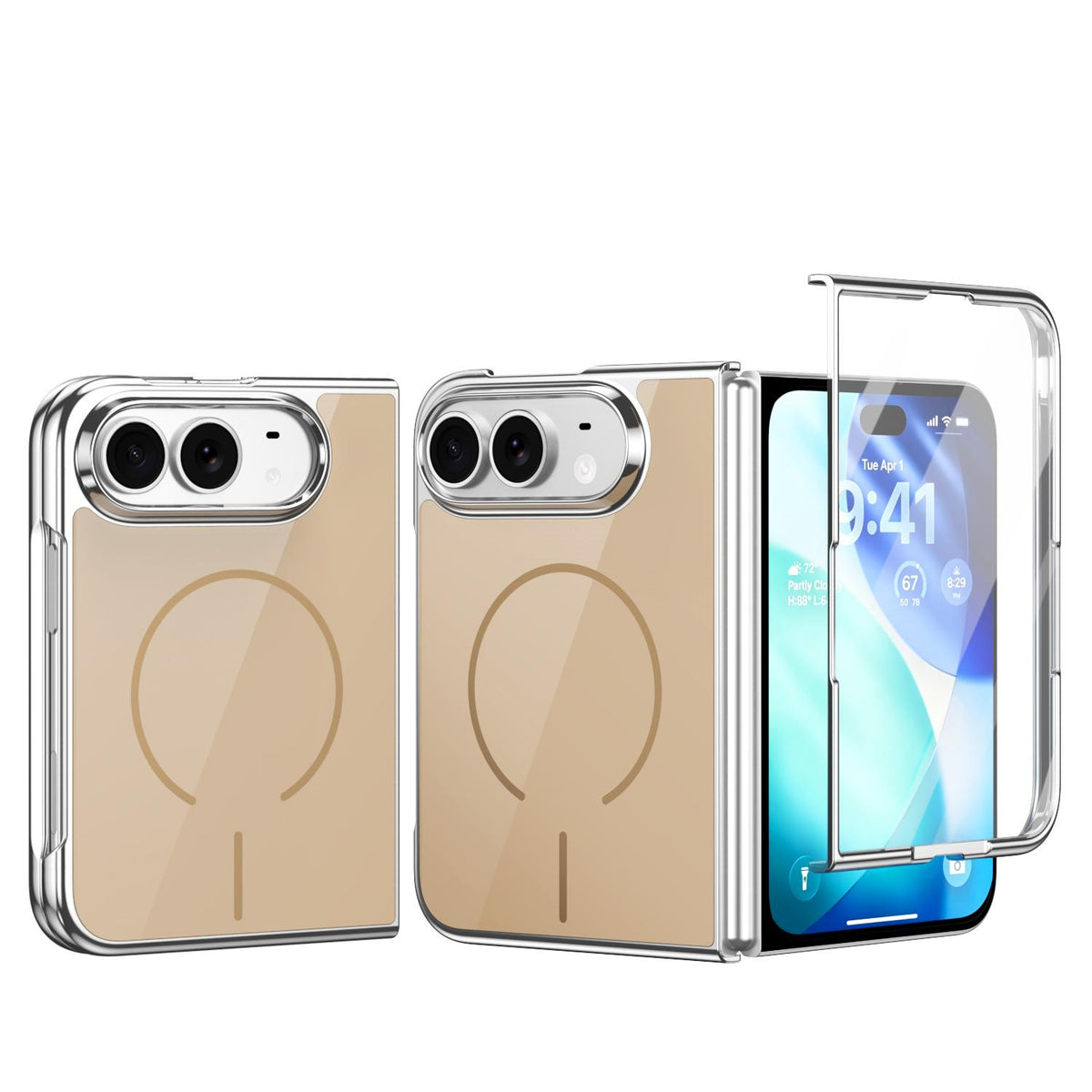 For iPhone Duo Integrated Glass Scratch Resistant Magnetic Phone Case - Desert Gold - EDA010135501D