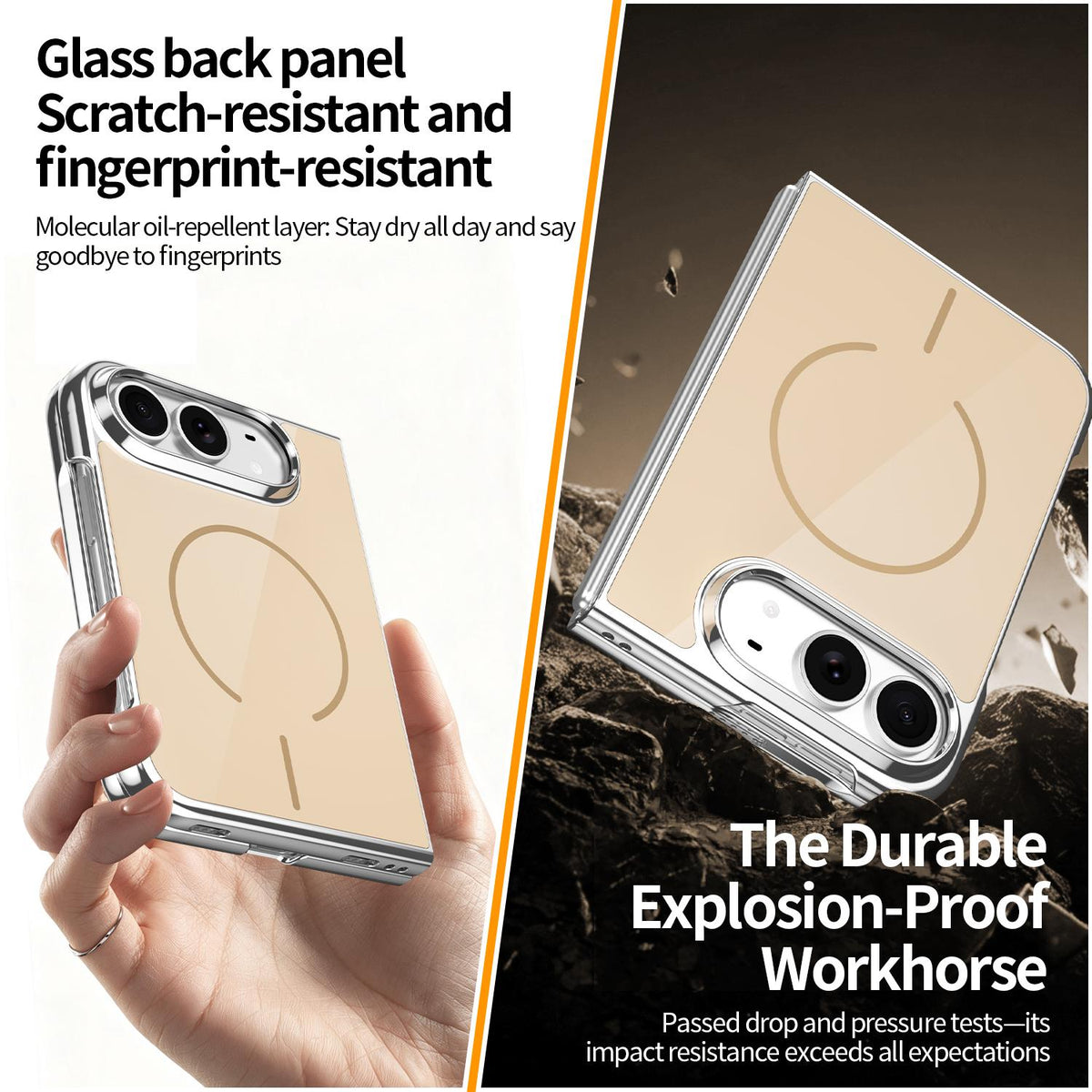 For iPhone Duo Integrated Glass Scratch Resistant Magnetic Phone Case - Desert Gold - EDA010135501D