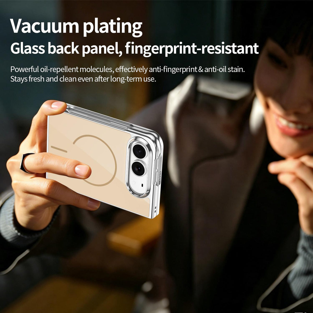 For iPhone Duo Integrated Glass Scratch Resistant Magnetic Phone Case - Desert Gold - EDA010135501D