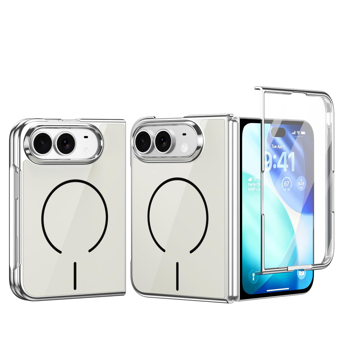 For iPhone Duo Integrated Glass Scratch Resistant Magnetic Phone Case - Silver - EDA010135501F