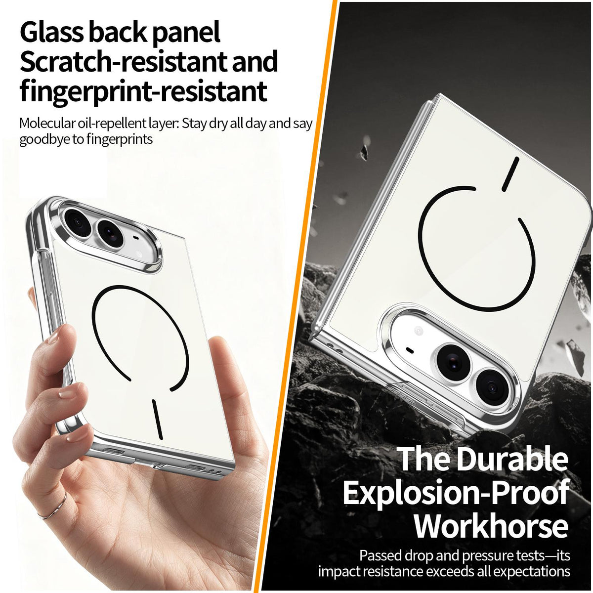 For iPhone Duo Integrated Glass Scratch Resistant Magnetic Phone Case - Silver - EDA010135501F