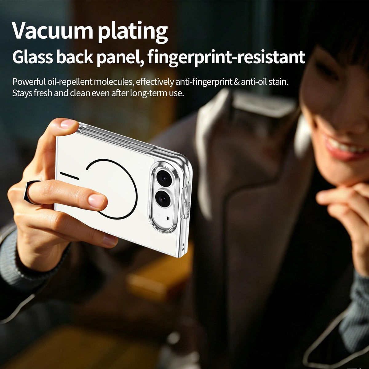 For iPhone Duo Integrated Glass Scratch Resistant Magnetic Phone Case - Silver - EDA010135501F