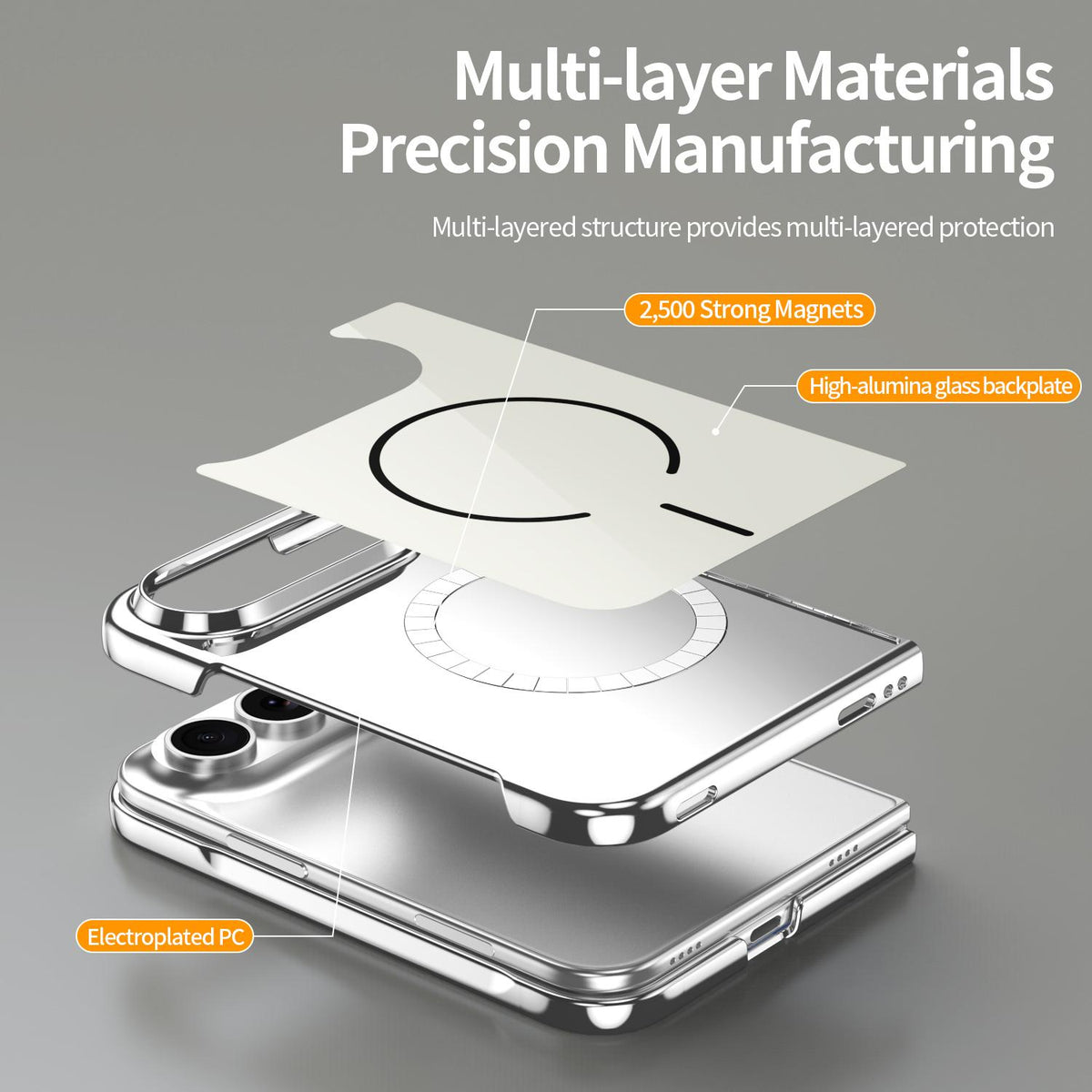 For iPhone Duo Integrated Glass Scratch Resistant Magnetic Phone Case - Silver - EDA010135501F