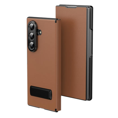 For Samsung Galaxy Z Fold7 5G Flip Cover Folding Holder Vegan Leather Protective Phone Case - Brown - EDA010136002A