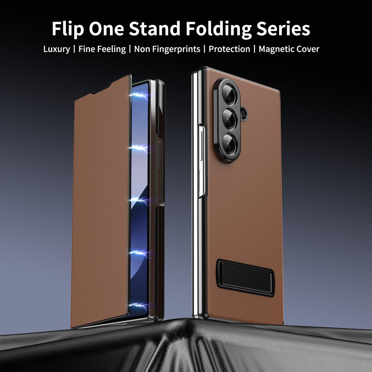 For Samsung Galaxy Z Fold7 5G Flip Cover Folding Holder Vegan Leather Protective Phone Case - Brown - EDA010136002A