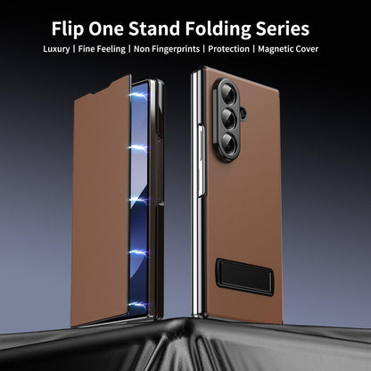 For Samsung Galaxy Z Fold7 5G Flip Cover Folding Holder Vegan Leather Protective Phone Case - Brown - EDA010136002A