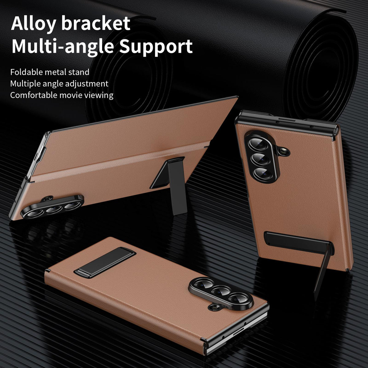For Samsung Galaxy Z Fold7 5G Flip Cover Folding Holder Vegan Leather Protective Phone Case - Brown - EDA010136002A