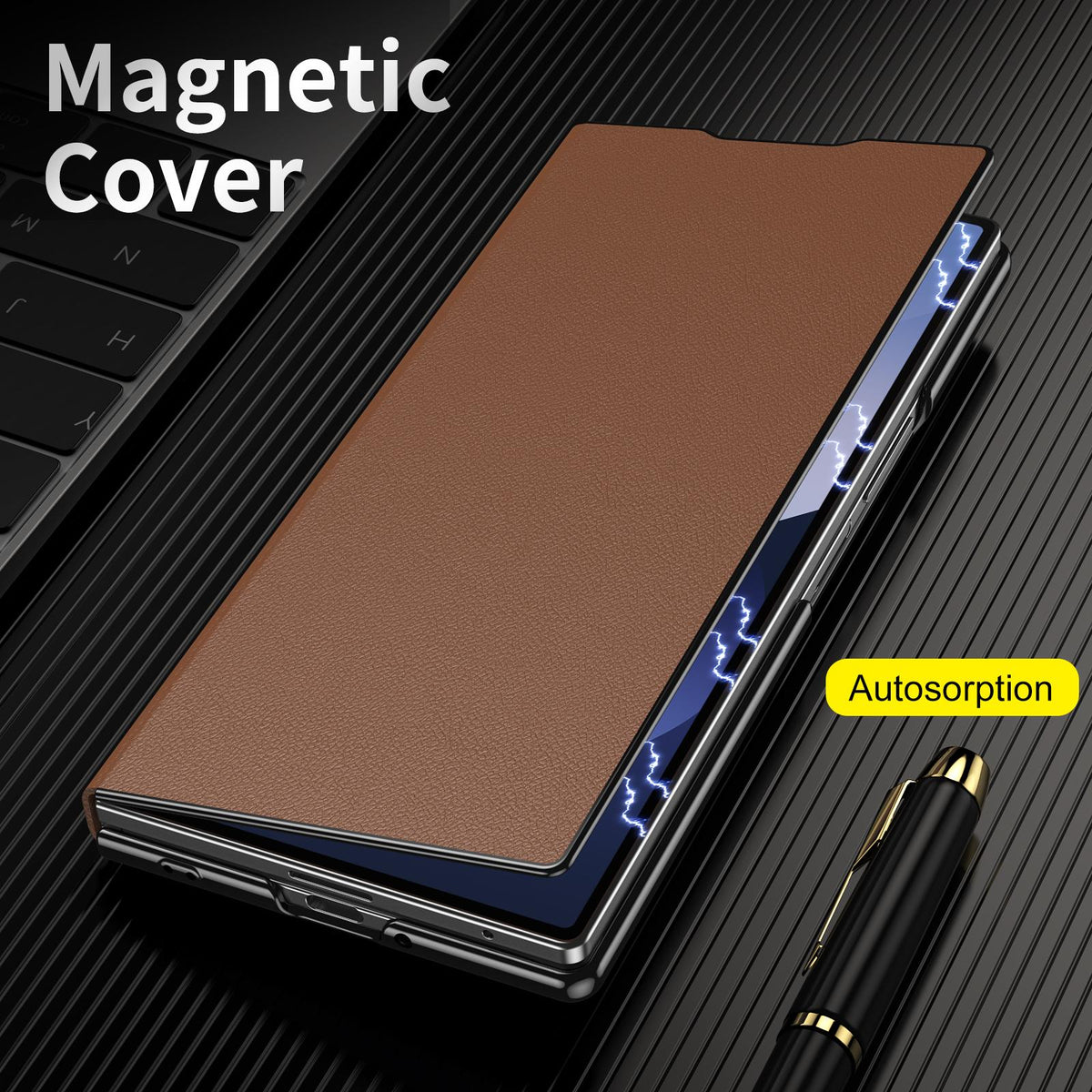 For Samsung Galaxy Z Fold7 5G Flip Cover Folding Holder Vegan Leather Protective Phone Case - Brown - EDA010136002A