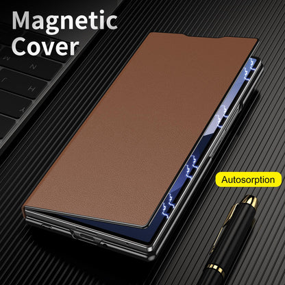 For Samsung Galaxy Z Fold7 5G Flip Cover Folding Holder Vegan Leather Protective Phone Case - Brown - EDA010136002A