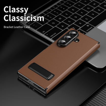 For Samsung Galaxy Z Fold7 5G Flip Cover Folding Holder Vegan Leather Protective Phone Case - Brown - EDA010136002A