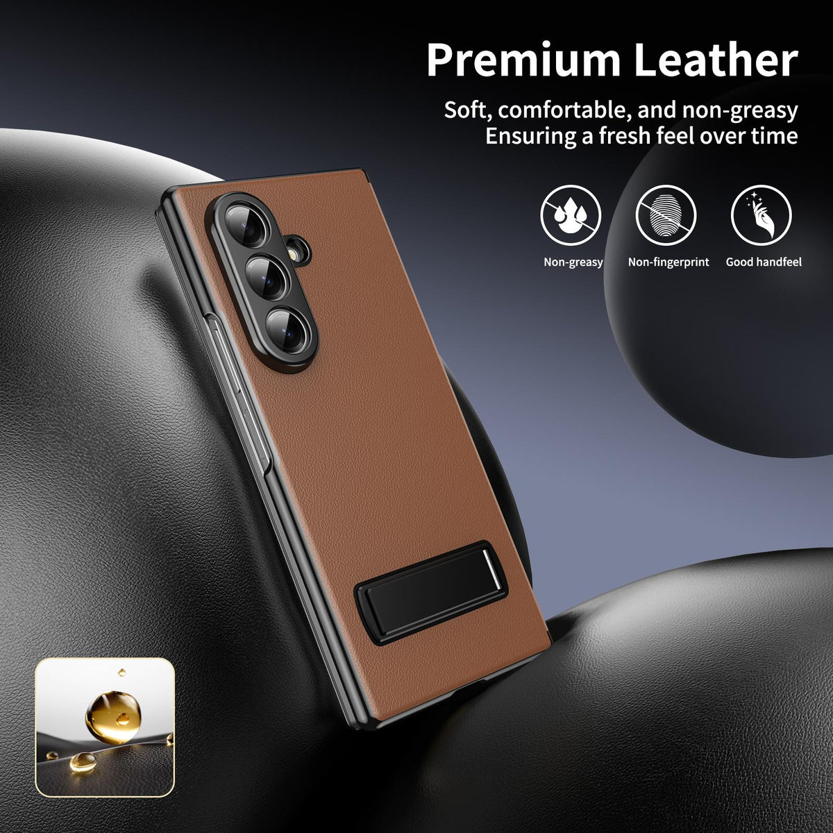 For Samsung Galaxy Z Fold7 5G Flip Cover Folding Holder Vegan Leather Protective Phone Case - Brown - EDA010136002A