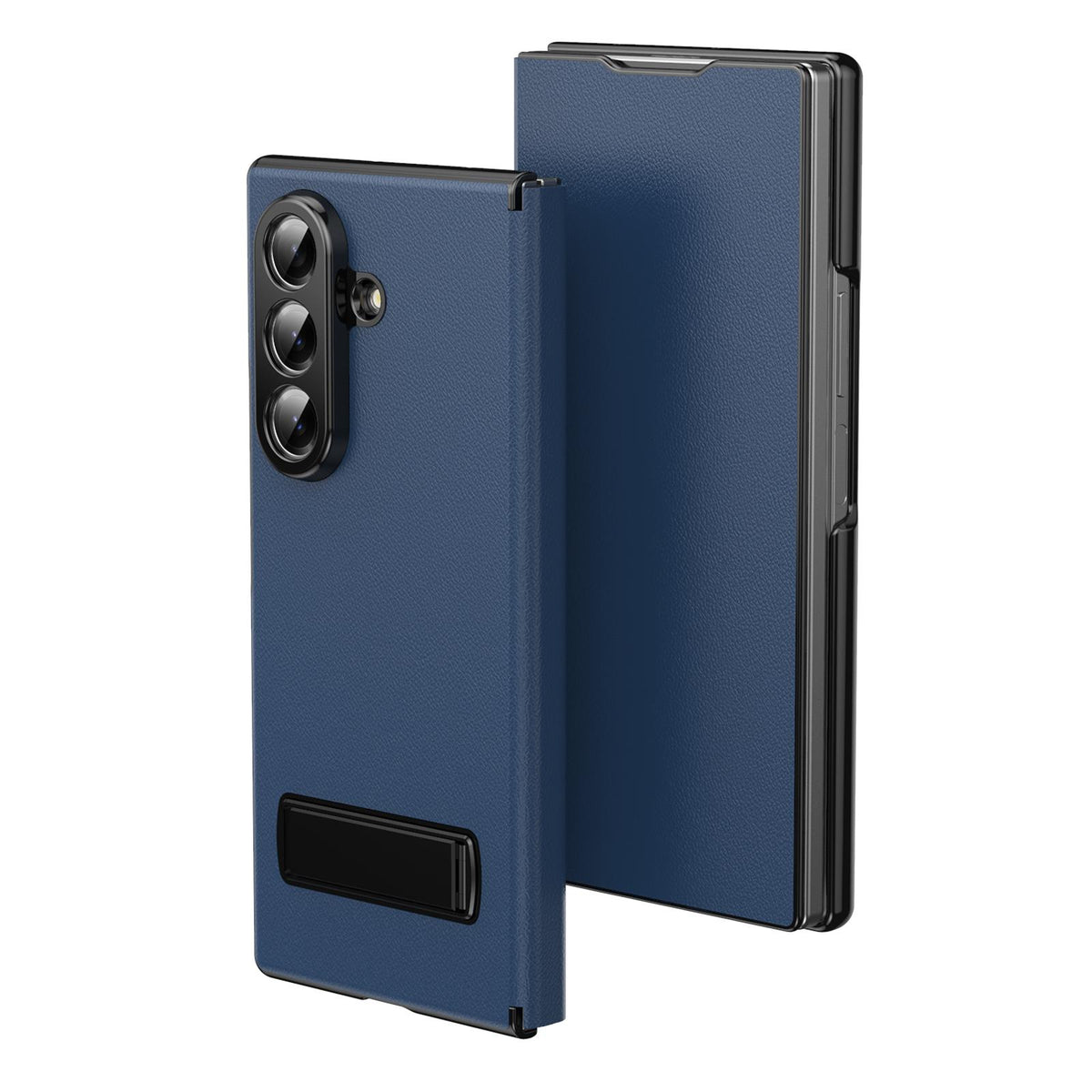 For Samsung Galaxy Z Fold7 5G Flip Cover Folding Holder Vegan Leather Protective Phone Case - Navy Blue - EDA010136002B