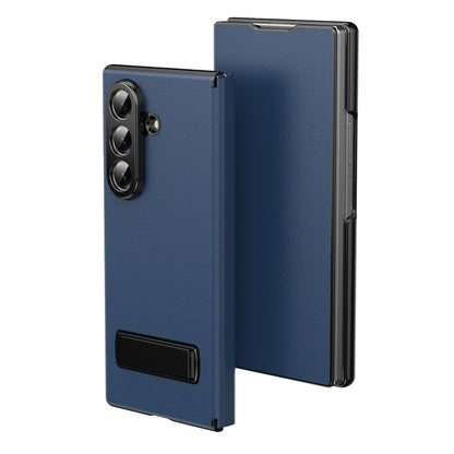 For Samsung Galaxy Z Fold7 5G Flip Cover Folding Holder Vegan Leather Protective Phone Case - Navy Blue - EDA010136002B