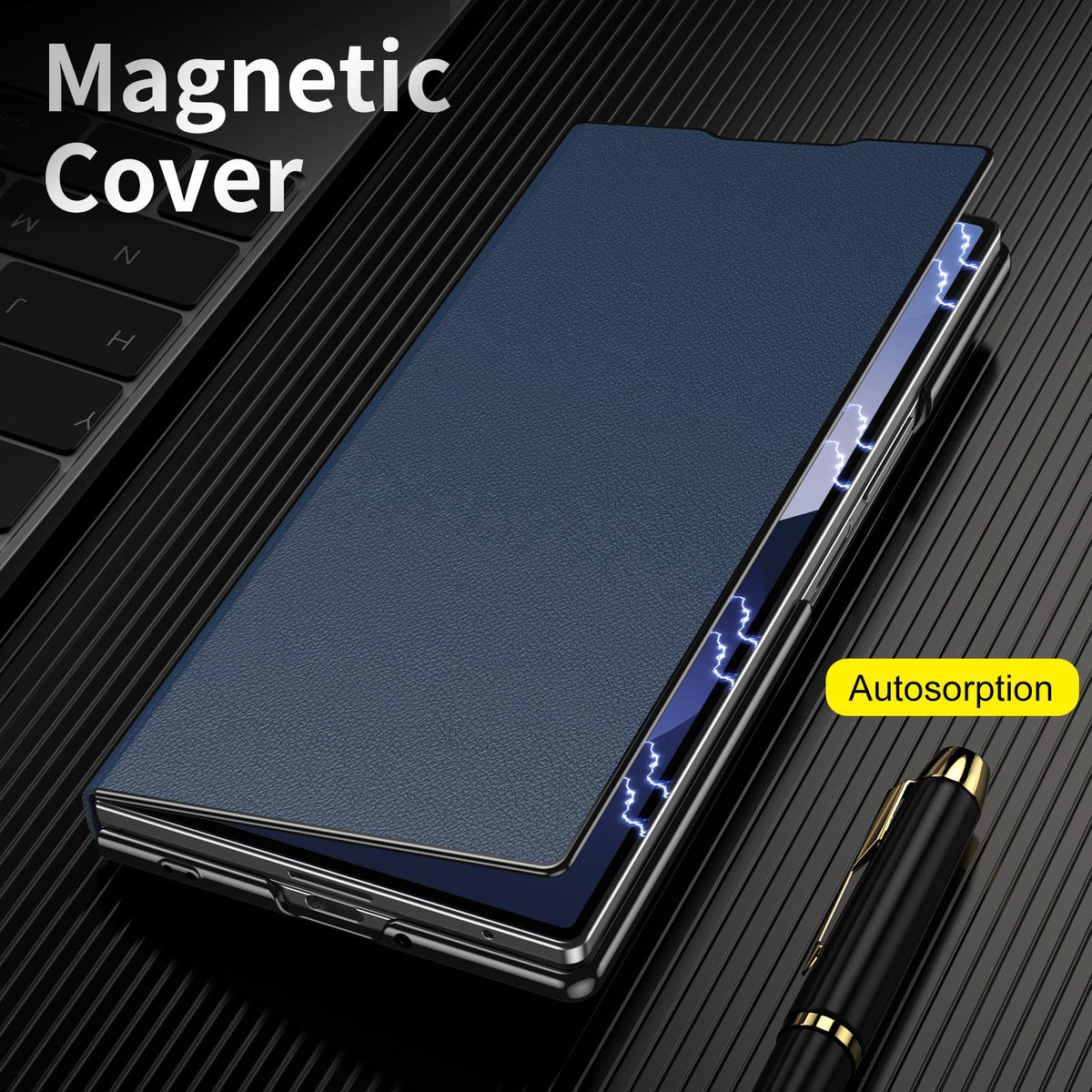 For Samsung Galaxy Z Fold7 5G Flip Cover Folding Holder Vegan Leather Protective Phone Case - Navy Blue - EDA010136002B