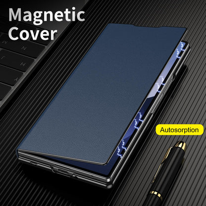 For Samsung Galaxy Z Fold7 5G Flip Cover Folding Holder Vegan Leather Protective Phone Case - Navy Blue - EDA010136002B