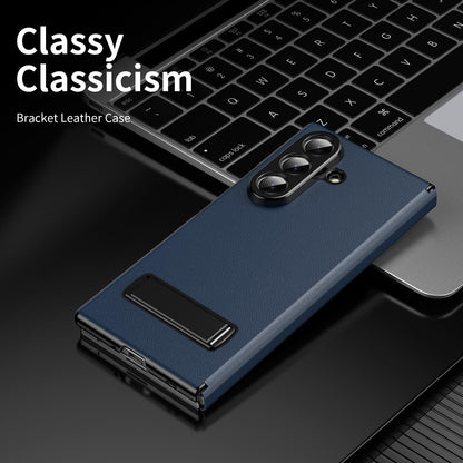 For Samsung Galaxy Z Fold7 5G Flip Cover Folding Holder Vegan Leather Protective Phone Case - Navy Blue - EDA010136002B