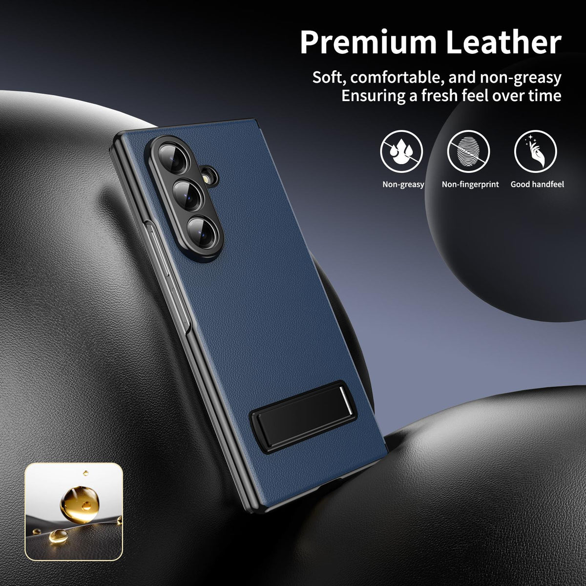 For Samsung Galaxy Z Fold7 5G Flip Cover Folding Holder Vegan Leather Protective Phone Case - Navy Blue - EDA010136002B