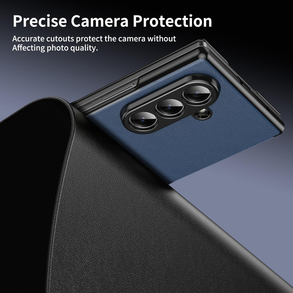 For Samsung Galaxy Z Fold7 5G Flip Cover Folding Holder Vegan Leather Protective Phone Case - Navy Blue - EDA010136002B