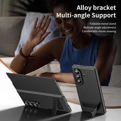 For Samsung Galaxy Z Fold7 5G Flip Cover Folding Holder Vegan Leather Protective Phone Case - Black - EDA010136002C