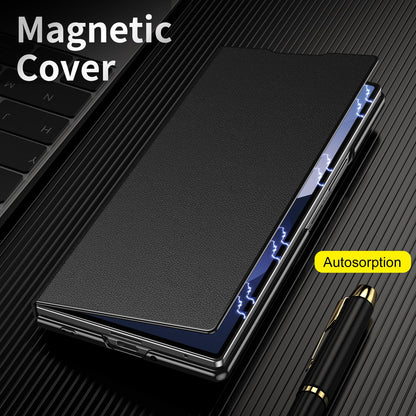 For Samsung Galaxy Z Fold7 5G Flip Cover Folding Holder Vegan Leather Protective Phone Case - Black - EDA010136002C