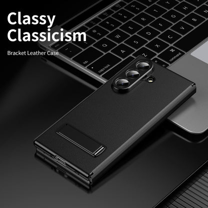For Samsung Galaxy Z Fold7 5G Flip Cover Folding Holder Vegan Leather Protective Phone Case - Black - EDA010136002C