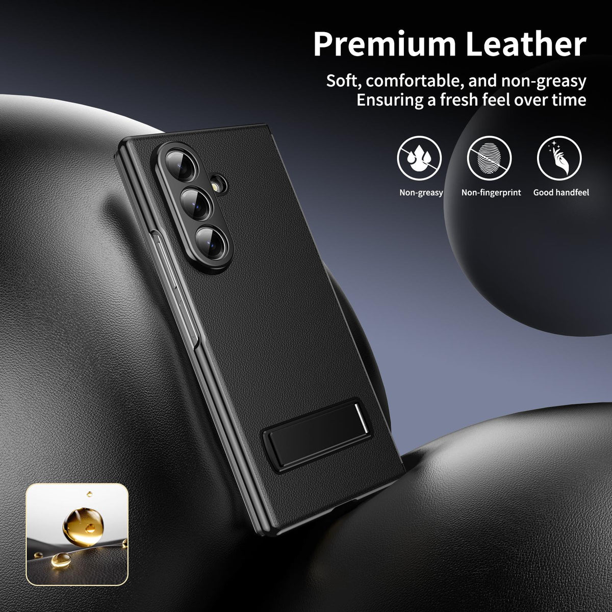 For Samsung Galaxy Z Fold7 5G Flip Cover Folding Holder Vegan Leather Protective Phone Case - Black - EDA010136002C