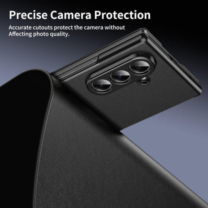 For Samsung Galaxy Z Fold7 5G Flip Cover Folding Holder Vegan Leather Protective Phone Case - Black - EDA010136002C