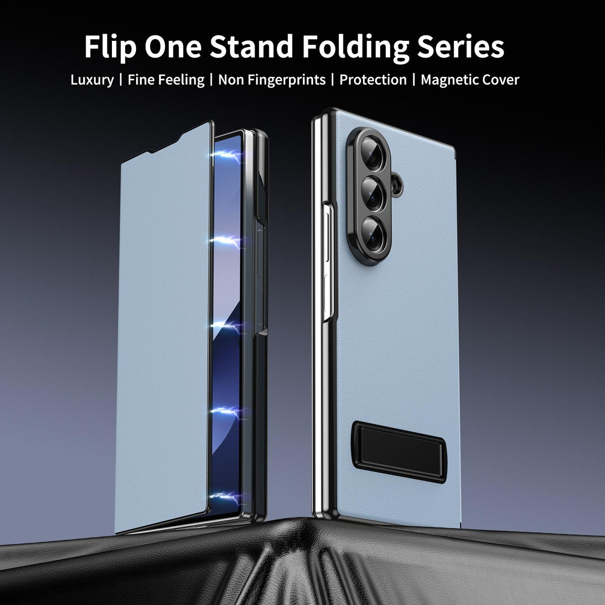 For Samsung Galaxy Z Fold7 5G Flip Cover Folding Holder Vegan Leather Protective Phone Case - Pale Blue - EDA010136002D