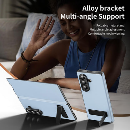 For Samsung Galaxy Z Fold7 5G Flip Cover Folding Holder Vegan Leather Protective Phone Case - Pale Blue - EDA010136002D