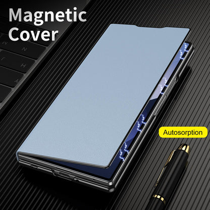 For Samsung Galaxy Z Fold7 5G Flip Cover Folding Holder Vegan Leather Protective Phone Case - Pale Blue - EDA010136002D