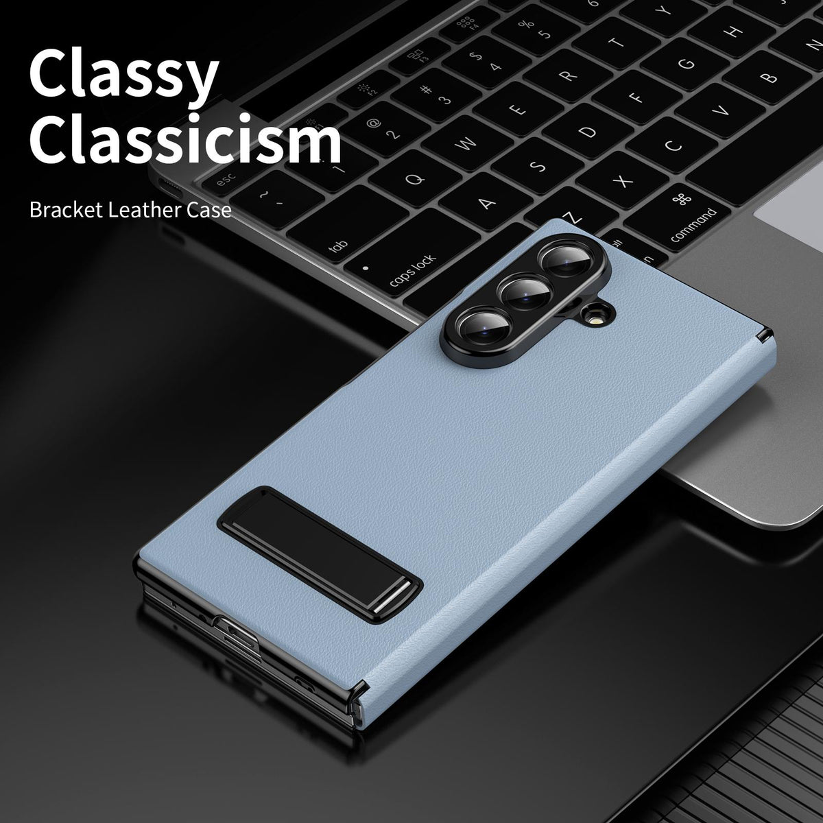 For Samsung Galaxy Z Fold7 5G Flip Cover Folding Holder Vegan Leather Protective Phone Case - Pale Blue - EDA010136002D