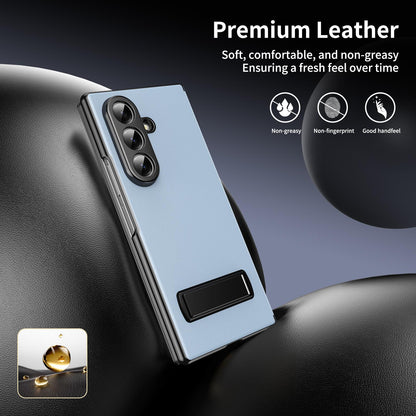 For Samsung Galaxy Z Fold7 5G Flip Cover Folding Holder Vegan Leather Protective Phone Case - Pale Blue - EDA010136002D