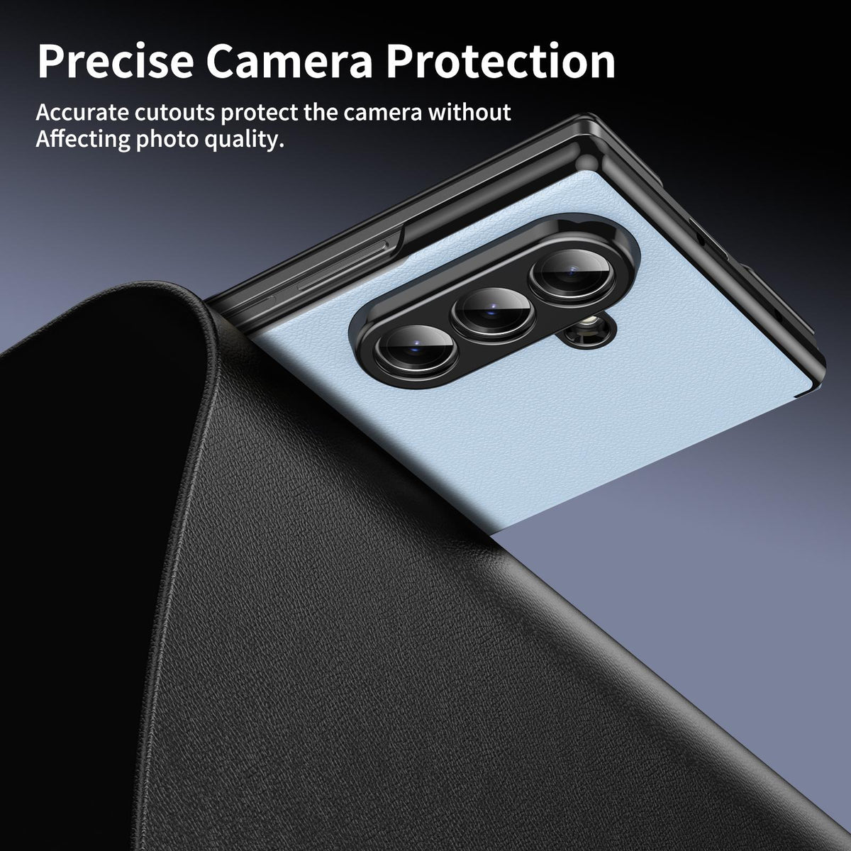 For Samsung Galaxy Z Fold7 5G Flip Cover Folding Holder Vegan Leather Protective Phone Case - Pale Blue - EDA010136002D