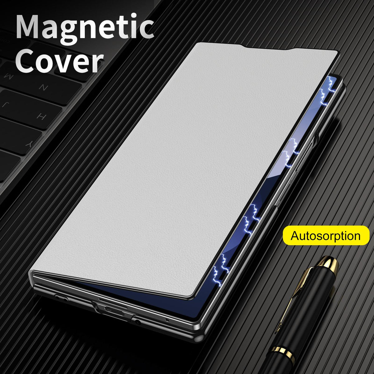 For Samsung Galaxy Z Fold7 5G Flip Cover Folding Holder Vegan Leather Protective Phone Case - White - EDA010136002E