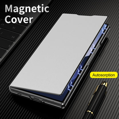 For Samsung Galaxy Z Fold7 5G Flip Cover Folding Holder Vegan Leather Protective Phone Case - White - EDA010136002E