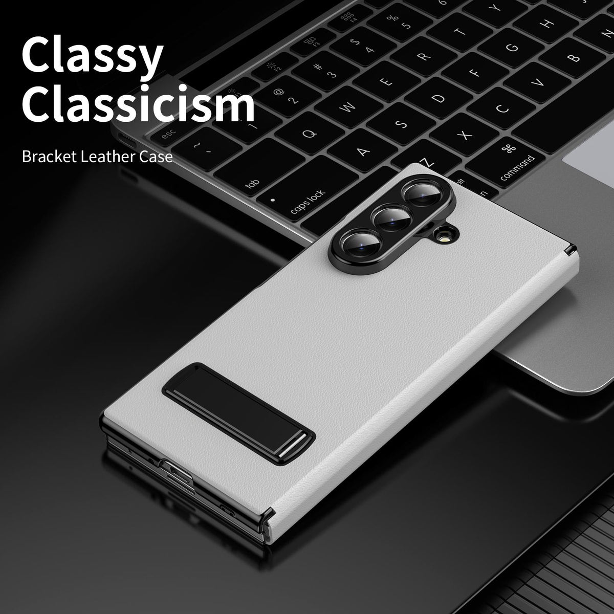 For Samsung Galaxy Z Fold7 5G Flip Cover Folding Holder Vegan Leather Protective Phone Case - White - EDA010136002E
