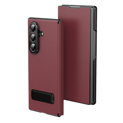For Samsung Galaxy Z Fold7 5G Flip Cover Folding Holder Vegan Leather Protective Phone Case - Burgundy - EDA010136002F