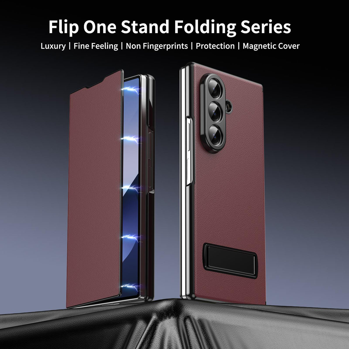 For Samsung Galaxy Z Fold7 5G Flip Cover Folding Holder Vegan Leather Protective Phone Case - Burgundy - EDA010136002F