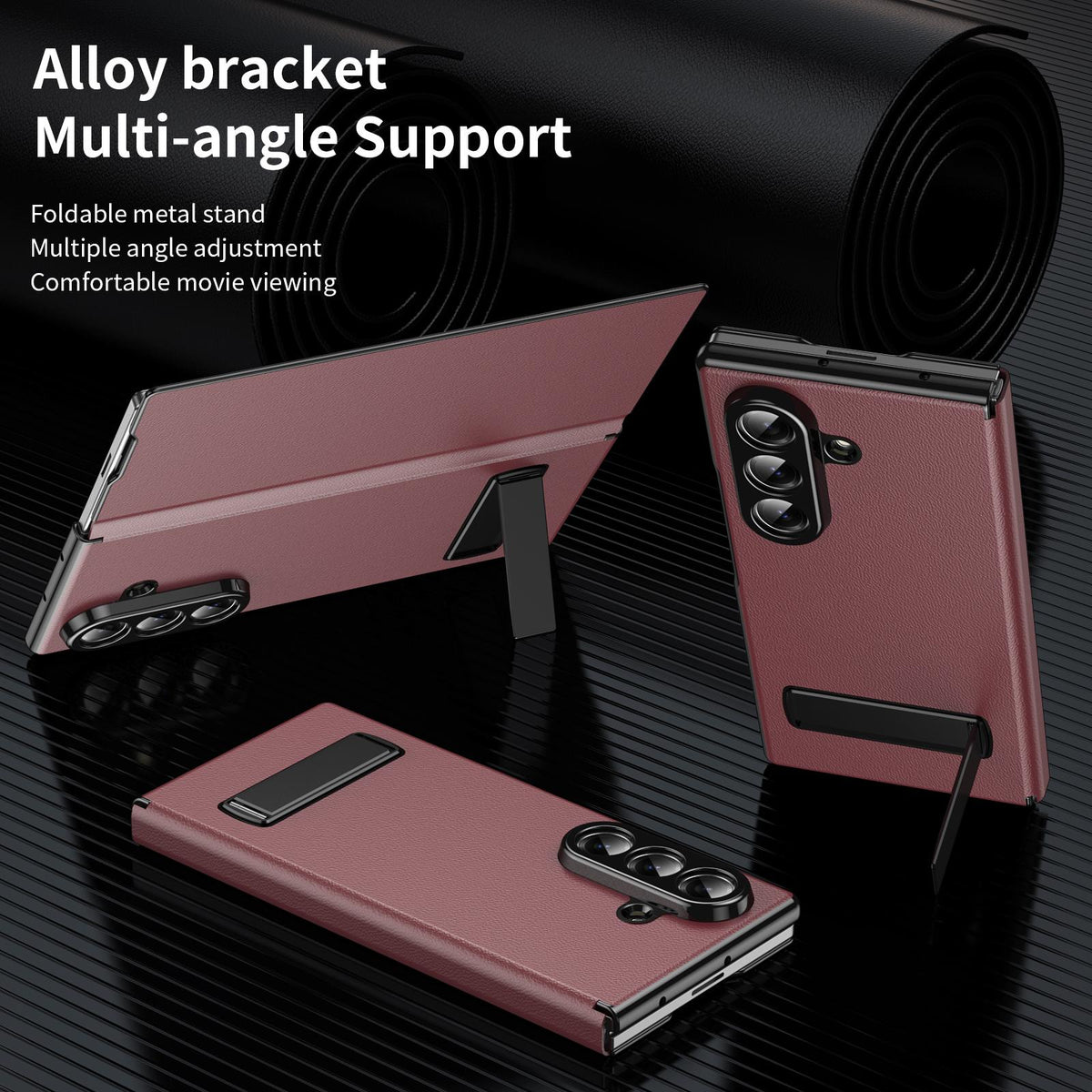 For Samsung Galaxy Z Fold7 5G Flip Cover Folding Holder Vegan Leather Protective Phone Case - Burgundy - EDA010136002F