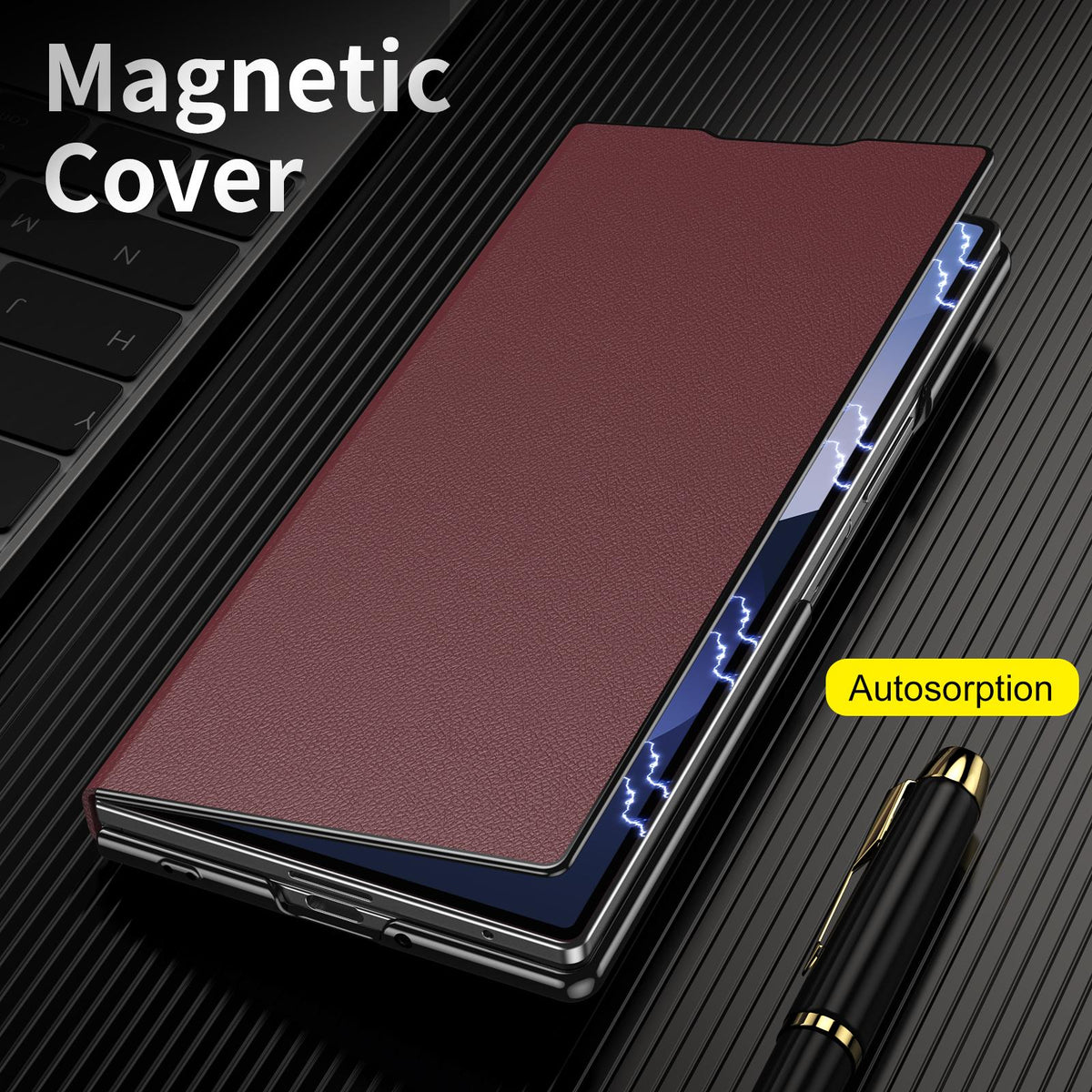 For Samsung Galaxy Z Fold7 5G Flip Cover Folding Holder Vegan Leather Protective Phone Case - Burgundy - EDA010136002F