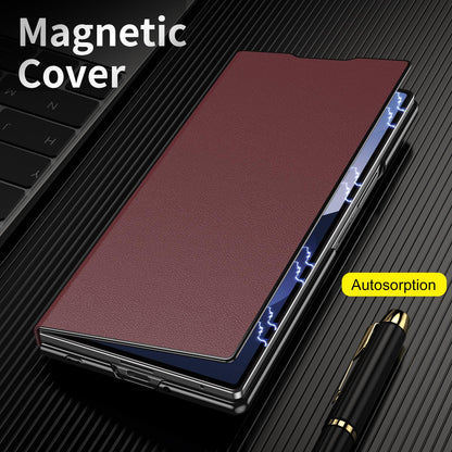For Samsung Galaxy Z Fold7 5G Flip Cover Folding Holder Vegan Leather Protective Phone Case - Burgundy - EDA010136002F